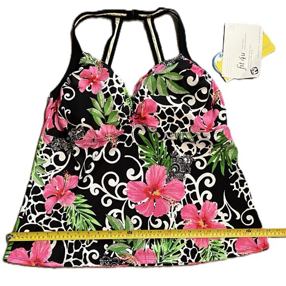 NWT FIT 4U WOMENS TANKINI Plus Sz 24W BLACK WHITE w PINK GREEN FLORAL PRINT 1143 - Picture 11 of 12